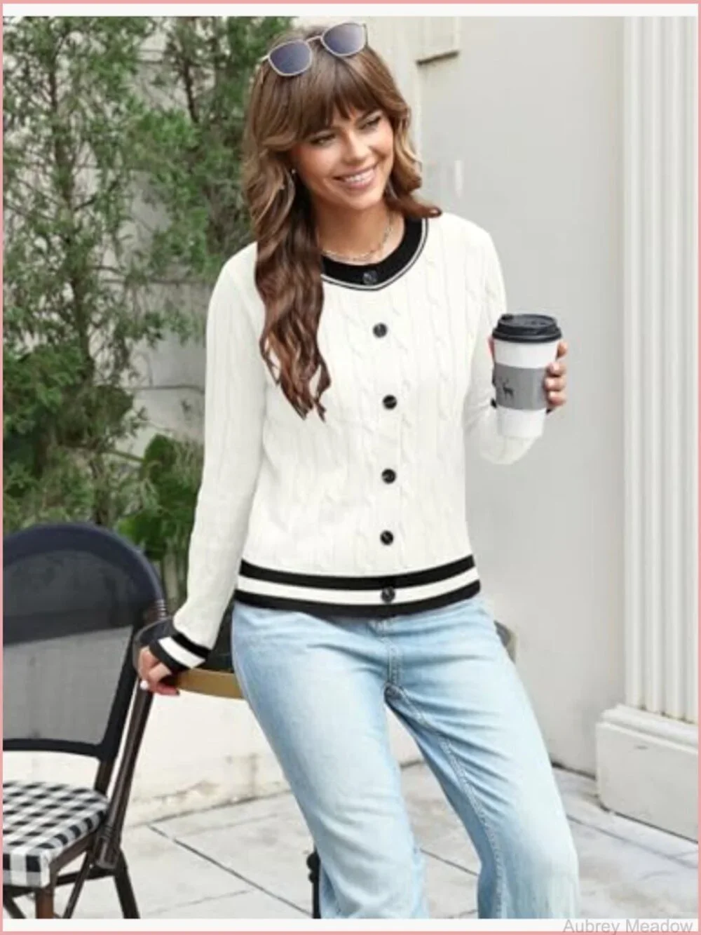 Cable Knit Long Sleeve Open Front Cardigan Sweater Crewneck Trendy Clothes